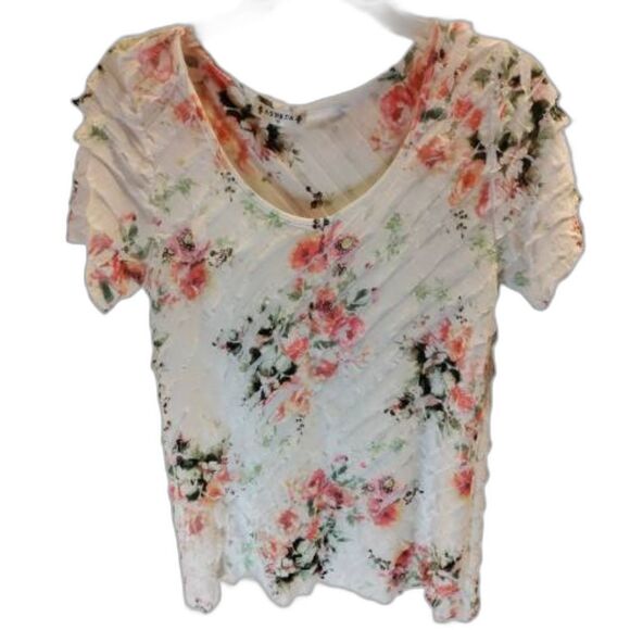 Agenda Tops - Floral Blouse Womens Medium lightweight office preppy top